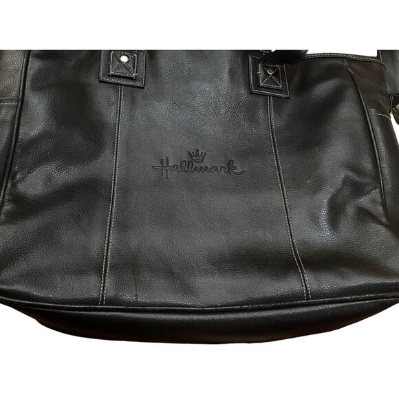 Black Leather Adjustable Shoulder Strap Tote Bag Purse by Leed’s For Hallmark - Picture 2 of 4